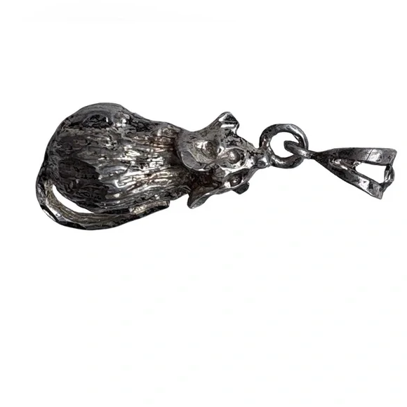 Solid Sterling Silver Rat Mouse Varmint Full Body Vintage Pendant Chinese Zodiac